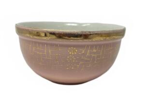 Vintage Hall Pink Gold Basket Weave Bowl 1376 MCM Pottery USA